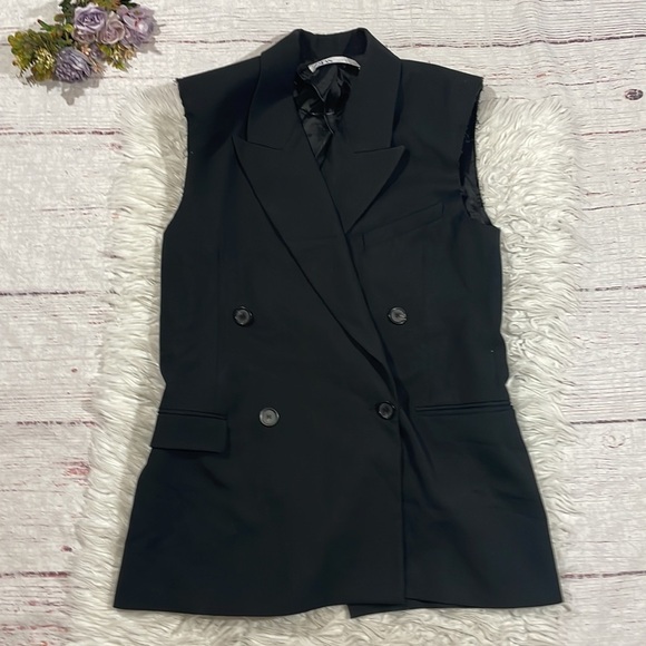 Zara Black Double Breasted Button Padded Sleeveless Blazer Vest - Picture 1 of 11